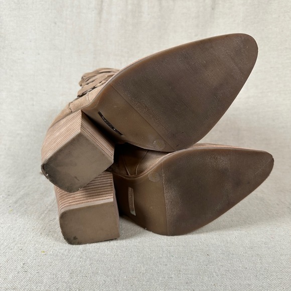 Gianni Bini Tan Suede Fringe Wedge Ankle Boots Pointed western cowgirl cowboy - Picture 8 of 11